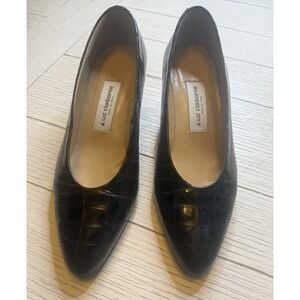 LIZ CLAIBORNE LADIES BROWN CROC EMBOSSED LEATHER HEELS SIZE‎ 7.5 M VINTAGE